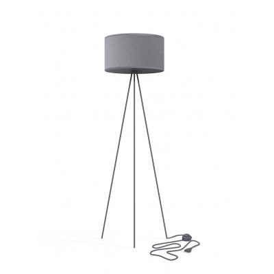 KADLAS 1x25W, E27, IP20 Stojací lampa, těleso kov/plast, stínítko tkanina, povrch šedá, pro žárovku 1x25W, E27, 230V, IP20, tř.1, d=450mm, h=1560mm, přívodní kabel l=1600mm, vč. vypínače na kabelu