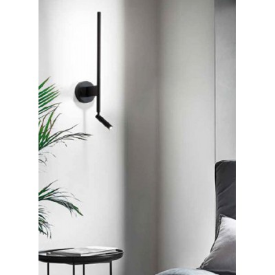 SCHWALB, LED 6W Nástěnné svítidlo, nastavitelný směr svícení, těleso kov, povrch černá mat, difuzor plast opál, LED 6W, 420lm + 3W, 210lm, teplá 3000K, rozměry d=25mm, h=600mm.