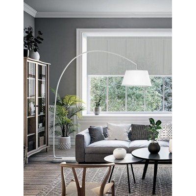 BEVERUG Stojací oblouková lampa, těleso kov, povrch bílá mat, stínítiko textil bílá, pro žárovku 1x40W, E27, 230V, IP20, rozměry stínítka: d=500mm, h=260mm; lampy:  h=1820mm.