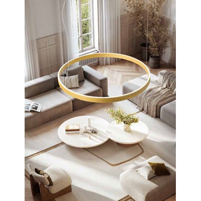 ZERME HL 72W Závěsné svítidlo, lustr, hliník, broušená zlatá, dif plast opál, LED 72W, 5040lm, teplá 3000K, stmív, Ra80, 230V, IP20, tř.1, rozměry d=810mm, vč závěs lanka l=2020mm, lze zkr, svítí nahoru/dolů.