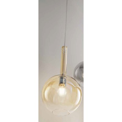 CATINO HL 1x40W E27 Závěsné svítidlo, základna kov, povrch chrom, stínítko sklo jantarové, pro žárovku 1x40W, E27, 230V, IP20, tř.1, rozměry d=250mm, h=470mm, vč závěs kabelu l=2500mm, lze zkr.