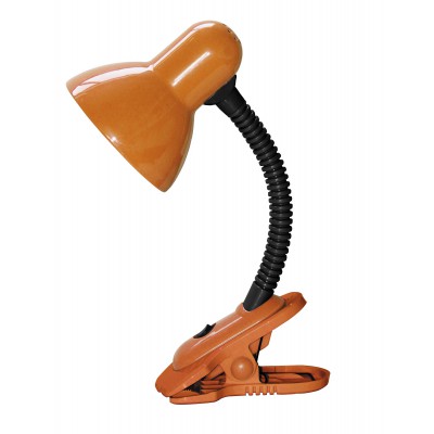 GATTA stolní lampa ORANŽOVÁ Stolní kancelářská lampa, těleso kov, plast, povrch oranžová, flexibilní rameno husí krk, kovová spona, pro žárovku 1×40W, E27, 230V, IP20, tř.1. rozměry d=160mm, h=340mm, vypínač na kabelu.
