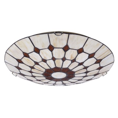 PLEVA CEILING 2x60W E27 Stropní svítidlo, základna kov, povrch mosaz antická zašlá, difuzor sklo vitráž motiv mozaiky, pro žárovku 2x60W, E27, 230V, IP20, tř.1. rozměry d=400mm, h=90mm