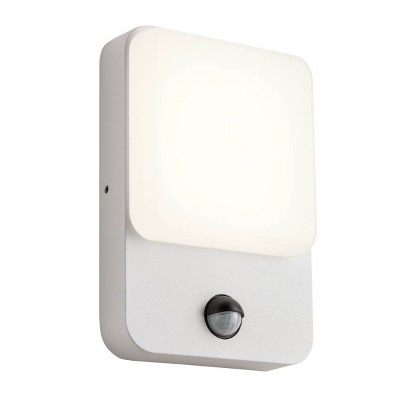 ISHOJ DS, 9W, IP54 Nástěnné venkovní svítidlo, PIR senzor, těleso kov, povrch bílá, difuzor plast opál, LED 9W, 918lm, teplá 3000K, Ra80, 230V, IP54, tř.1, rozměry 141x206x47mm.