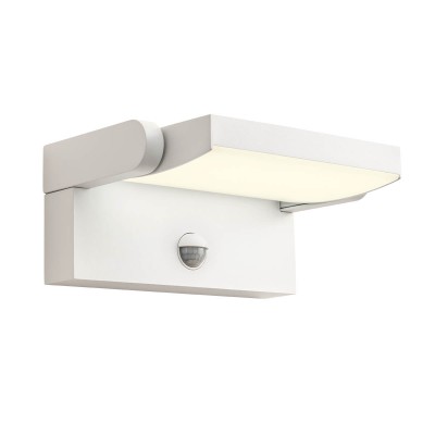 HEBE 20W SENZOR Nástěnné venkovní svítidlo, nast. směr svícení, senzor pohybu, těleso hliník, povrch bílá mat, dif plast opál, LED 20W, 1800lm, teplá 3000K, Ra90, 230V, IP54, tř.1, rozměry 212x167x100mm.
