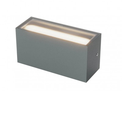 GRISEA WL 24W CCT IP65 Nástěnné venkovní svítidlo, těleso hliník, povrch tm. šedá, dif sklo opál, LED 24W, 1590lm-1678lm, přepín CCT teplá 2700K-3000K, vyz. úhel 100°, Ra80, 230V, IP65, tř.1, 220x90x105mm, svítí nahoru/dolů
