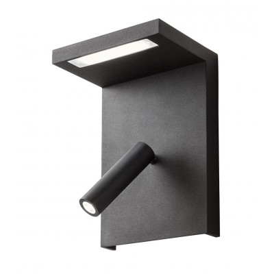LULU LED 6W+3W USB Nástěnné svítidlo s poličkou a USB portem, 2 vypínače na těle, těleso hliník, povrch černá mat, LED 6W+1x3W, teplá 3000K, 735lm/415lm+180lm/173lm, Ra85, 230V, IP20, tř.1, rozměry 225x120x150mm