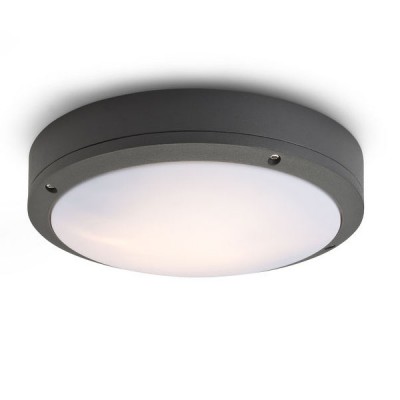 QUAKER 2x18W E27 Stropní svítidlo venkovní, těleso hliník, povrch černá antracit, difuzor plast opál mat, pro úspornou žárovku 2x18W, E27, 230V, IP54, d=275mm, h=86mm