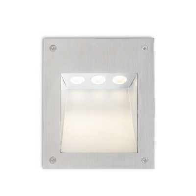 DUMB LED 3W IP65 Vestavné svítidlo do stěny, těleso hliník, rámeček nerez, difuzor sklo čiré, LED 3W, teplá 3000K, 330lm/cca 18W žár, 230V, IP65, tř.1, 195x165x65mm, vč montážního boxu, svítí dolů