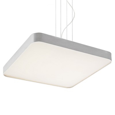 QUART LED 56W Závěsné svítidlo, základna hliník, povrch česaný hliník, difuzor plast opál, LED 56W, teplá 3000K, 3530lm/cca jako 180W žár, 230V, IP20, tř.1, 480x480x60mm, závěs l=1000mm, svítí dolů