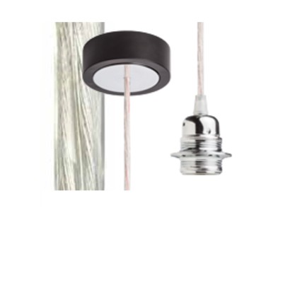 KERAS Závěsný kabel s objímkou, základna černá/chrom, kabel transparentní, objímka chrom, pro žárovku 28W, E27, 230V, IP20, tř.1, d=800mm, l=1500mm, lze zkrátit, pouze závěs BEZ STÍNÍTKA