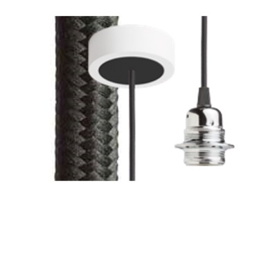 KERAS Závěsný kabel s objímkou, základna bílá/černá, kabel textilní úplet černý, objímka chrom, pro žárovku 28W, E27, 230V, IP20, tř.1, d=800mm, l=1500mm, lze zkrátit, pouze závěs BEZ STÍNÍTKA