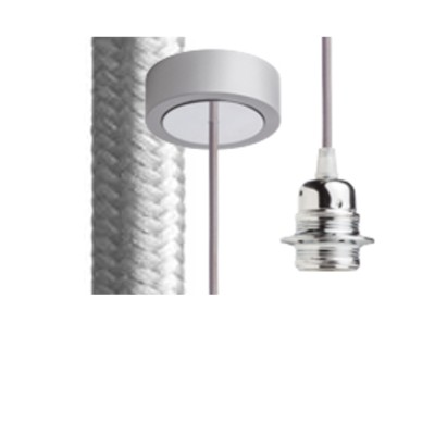 KERAS Závěsný kabel s objímkou, základna šedá/chrom, kabel textilní úplet šedý, objímka chrom, pro žárovku 28W, E27, 230V, IP20, tř.1, d=800mm, l=1500mm, lze zkrátit, pouze závěs BEZ STÍNÍTKA
