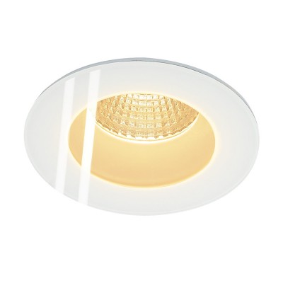 TONE R1, LED 12W, IP65/IP20 Stropní, vestavné, bodové, svítidlo, těleso hliník, povrch bílá mat, sklo čiré, LED 12W, teplá 3000K, 630lm, vyzař. 38°, Ra80, stmívat triac, vč trafa na kab 230V/500mA/IP20, IP65, d=83mm, h=62mm