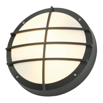 VILADECANS E27 Nástěnné nebo stropní venkovní svítidlo, těleso hliník, povrch černá antracit, difuzor plast opál, pro žárovku 2x25W, E27, IP44, rozměry d=275mm, h=85mm.