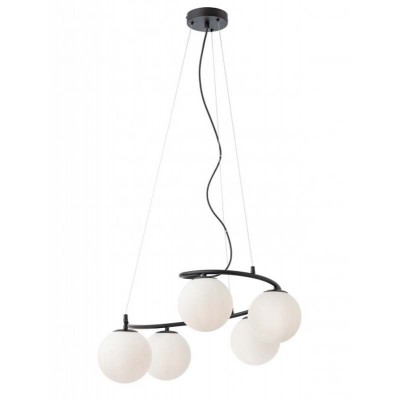 REZON HL I 5x28W, E14 Závěsné svítidlo, těleso kov, povrch černá mat, difuzor sklo opál, pro žárovku 5x28W, E14, 230V, IP20, tř.1, rozměry d=610mm, vč závěs lanka l=1000mm, lze zkrátit.