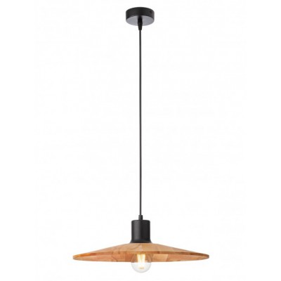 VALEZ HL 1x42W E27 Závěsné svítidlo, základna kov, povrch černá, stínítko dřevo světlé, pro žárovku 1x42W, E27, 230V, IP20, tř.1, rozměry d=400mm, h=110mm, vč závěs kabelu l=1100mm, lze zkrátit.