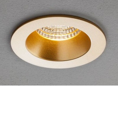 PUKE LED 9W Vestavné stropní bodové svítidlo, těleso hliník, povrch zlatá mat, LED 9W, 967lm, teplá 3000K, 230V, IP20, tř.2, rozměry d=90mm, h=65mm.