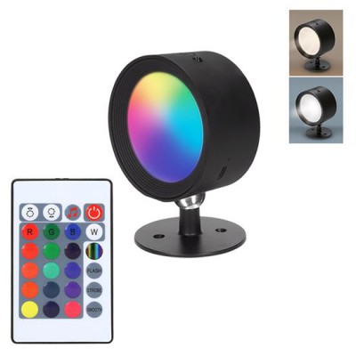 KLER CCT RGB Náladová lampička, těleso kov, povrch černá, dif plast opál, LED 120lm, dálk ovl. (součástí) CCT nast teplota teplá 3000K a denní 500K, stmív, RGB, baterie 3,7V, rozměry 73x38mm, napájení USB-C