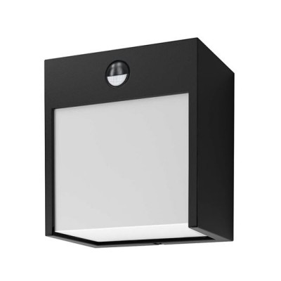 REKLO 12W IP44 PIR Nástěnné venkovní svítidlo, PIR senzor pohybu, záběr 120°, dosah 7m, čas 5s-5min, těleso hliník, povrch černá, difuzor plast opál, LED 12W, 560lm, teplá 3000K, Ra80, 230V, IP44, rozměry 125x85x135mm.