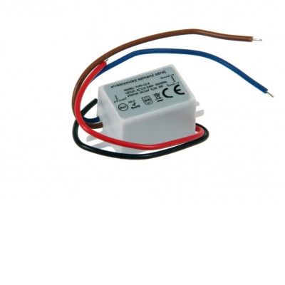 LED zdroj 12V, 6W Napájecí zdroj pro LED pásky, vstup 230V, výstup 12V, 6W, SELV, IP67, rozměry 35x35x23mm, ochrana proti přehřátí, zkratu a přetížení.