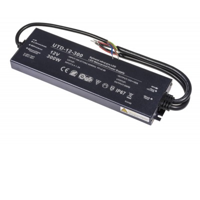 LED zdroj 12V 300W Napájecí zdroj pro LED pásky, vstup 230V, výstup 12V, 300W, IP67, rozměry 		260×86×23,5mm, ochrana proti přehřátí, zkratu a přetížení.