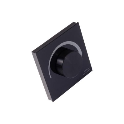 Stmívač 1-100% 4x3A, 12V/144W, 24W/288W Nástěnný RF bezdrátový ovladač stmívač 0-100%, černý, pro LED pásky, zátěž max 4x3A, 12V/144W, 24W/288W, IP20, 86x86x50mm.