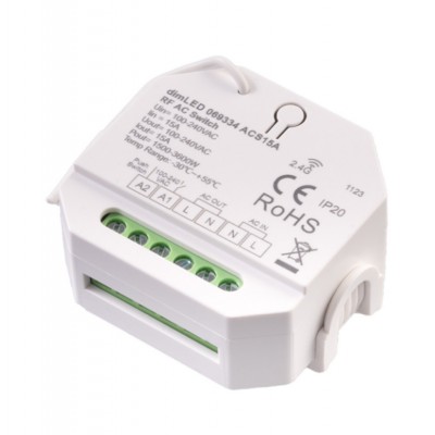 PSD RF SPÍNACÍ AKTOR PRO OSVĚTLENÍ 15A 230V Přijímač, RF bezdrátový spínací aktor, 1500W-3600W, 15A, 230V, IP20, 50x50x24mm, funkce on/off, rozměry 56x49,5x28mm.