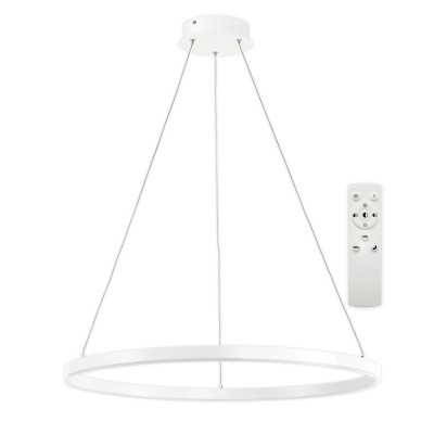ENY 30W CCT Závěsné svítidlo, kov, bílá, difuzor plast opál, LED 30W, 3000lm, dál ovladačem stmívatelné 10-100%, nast teplota CCT teplá 3000K - denní 6500K, Ra80, 230V, IP20, d=700mm, lank záv h=1200mm lze zkráti