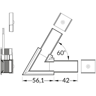 FICARIA spojka PRO VESTAVNÝ profil Spojovací komponent profilu, horizontální, 60°, materiál hliník+polykarbonát PC, povrch elox, rozměry 56,1x42mm