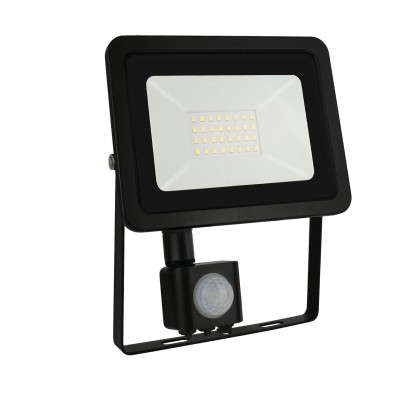 FRATER 30W, IP44, PIR LED reflektor se senzorem pohybu PIR, dosah 2-10m, čas 10s-7min, nastav. směr svícení, hliník, povrch černá, krycí sklo čiré, LED 30W, 2740lm, teplá 3000K, Ra80, 230V, IP44,  tř.1, 188x160x28mm.