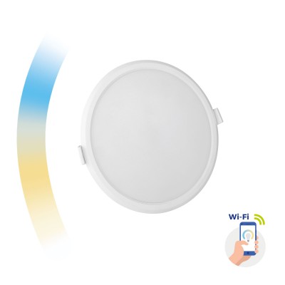 ZARE RO smart, 12W Stropní, podhledové svítidlo, hliník, bílá, difuzor plast opál, LED 12W, 1150lm, ovl smart telefon Tuya, WiFi, stmív, nast teplota CCT teplá 3000K - denní 6500K, 230V, IP20, rozměry d=162mm, h=38mm