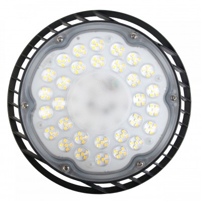 UFOLIGHT 105W, IP65 Závěsné průmyslové svítidlo, těleso kov, povrch černá, krycí plast čirý, LED 105W, 11550lm, neutrální 4000K, vyzař. úhel 70°, Ra80, 230V, IP65, IK06, rozměry d=218, h=80mm