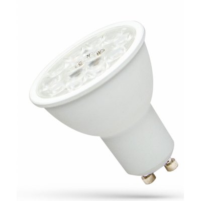 LED 6W, CCT, 38° Světelný zdroj LED žárovka bodová, plast bíláý, LED 6W, 550lm, přepínatelná CCT teplá 3000K/ neutrální 4000K/denní 6000K,  GU10, vyzař. úhel 38°, Ra80, 230V, rozměry d=50mm, l=50mm