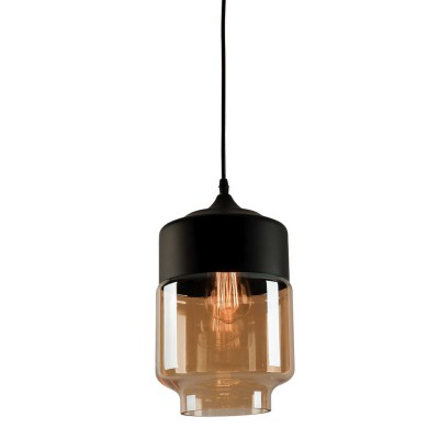 BLAKIRANGE MID 1x40W E27 Závěsné svítidlo, základna kov, těleso kov, povrch lak černá mat, difuzor sklo oranžová, pro žárovku 1x40W, E27, 230V, IP20, tř.1. rozměry sklo d=180mm, h=300mm, včetně závěsu l=1200mm, lze zkrátit